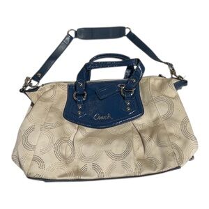 Coach Tan and Navy Shoulder Bag